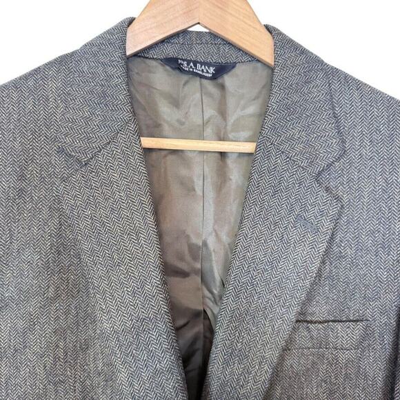 Jos A Bank Mens Herringbone Wool Olive Brown Suit Jacket Blazer 44XL Extra Long - Picture 5 of 16